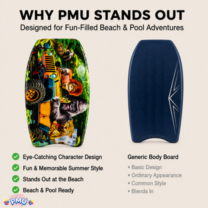 PMU 26 Inch Graphics Printed Bodyboard - Lightweight Wrist Leash Slick Bottom Boogie Board for Beach, Sea & Pool - Surfing Board for Kids, Teens & Adults Wave Conditions  Pkg/1