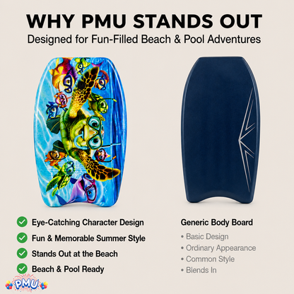 PMU 26 Inch Graphics Printed Bodyboard - Lightweight Wrist Leash Slick Bottom Boogie Board for Beach, Sea & Pool - Surfing Board for Kids, Teens & Adults Wave Conditions  Pkg/1