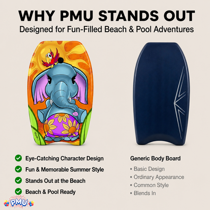 PMU 26 Inch Graphics Printed Bodyboard - Lightweight Wrist Leash Slick Bottom Boogie Board for Beach, Sea & Pool - Surfing Board for Kids, Teens & Adults Wave Conditions  Pkg/1