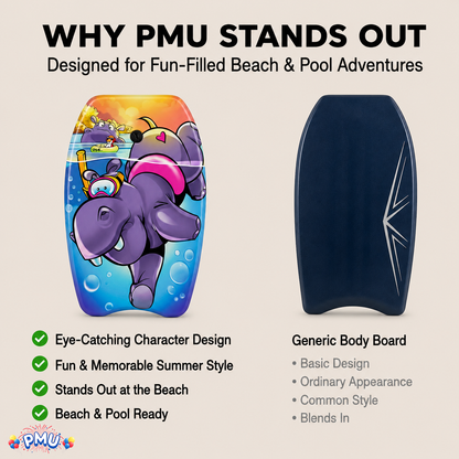 PMU 26 Inch Graphics Printed Bodyboard - Lightweight Wrist Leash Slick Bottom Boogie Board for Beach, Sea & Pool - Surfing Board for Kids, Teens & Adults Wave Conditions  Pkg/1