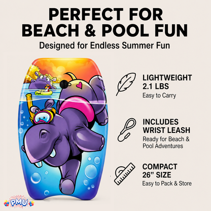 PMU 26 Inch Graphics Printed Bodyboard - Lightweight Wrist Leash Slick Bottom Boogie Board for Beach, Sea & Pool - Surfing Board for Kids, Teens & Adults Wave Conditions  Pkg/1