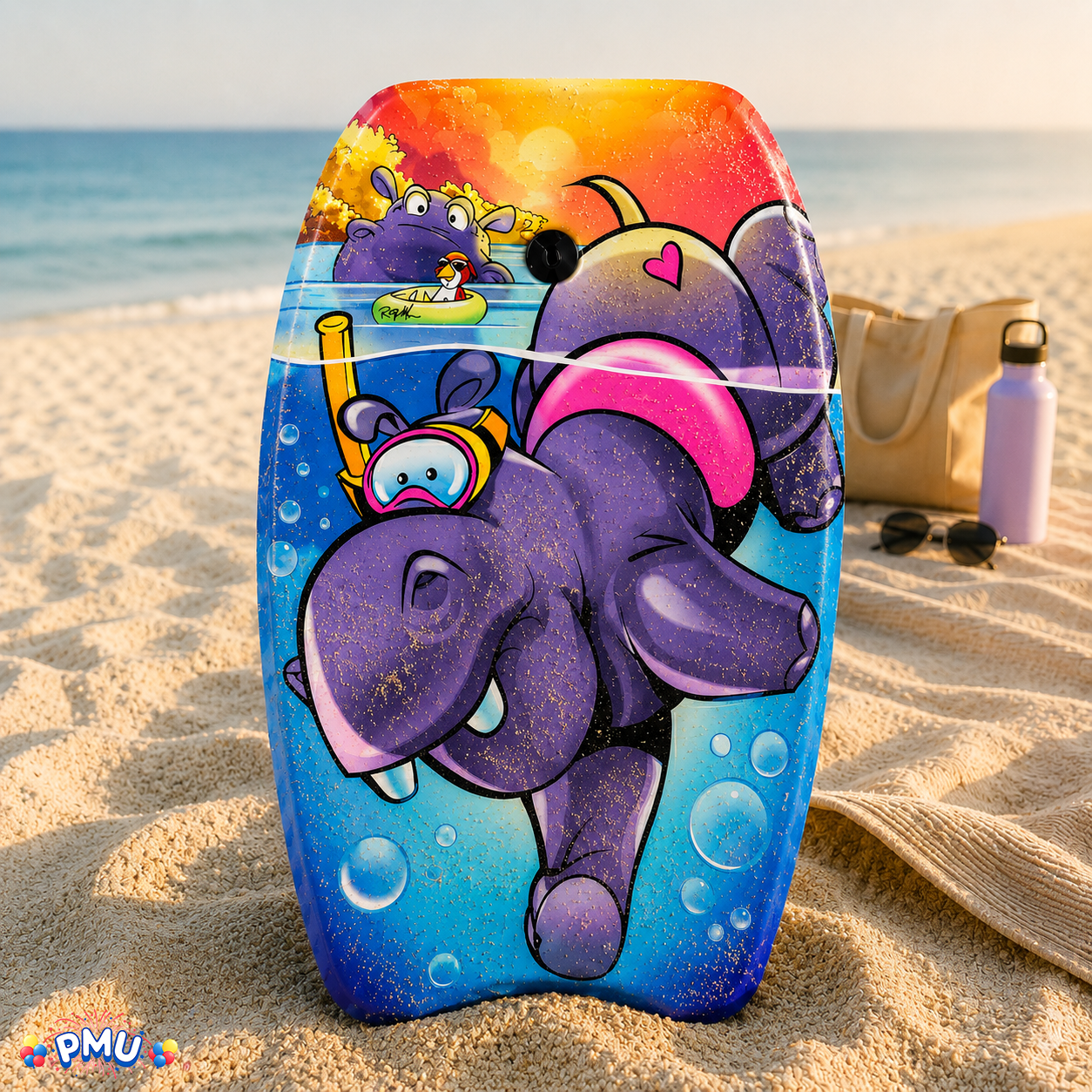 PMU 26 Inch Graphics Printed Bodyboard - Lightweight Wrist Leash Slick Bottom Boogie Board for Beach, Sea & Pool - Surfing Board for Kids, Teens & Adults Wave Conditions  Pkg/1