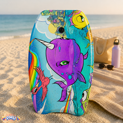 PMU 26 Inch Graphics Printed Bodyboard - Lightweight Wrist Leash Slick Bottom Boogie Board for Beach, Sea & Pool - Surfing Board for Kids, Teens & Adults Wave Conditions  Pkg/1
