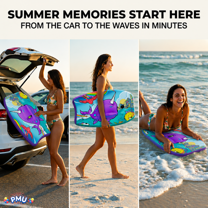 PMU 26 Inch Graphics Printed Bodyboard - Lightweight Wrist Leash Slick Bottom Boogie Board for Beach, Sea & Pool - Surfing Board for Kids, Teens & Adults Wave Conditions  Pkg/1