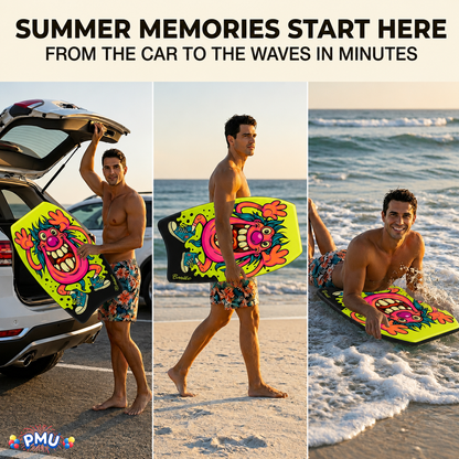 PMU 26 Inch Graphics Printed Bodyboard - Lightweight Wrist Leash Slick Bottom Boogie Board for Beach, Sea & Pool - Surfing Board for Kids, Teens & Adults Wave Conditions  Pkg/1