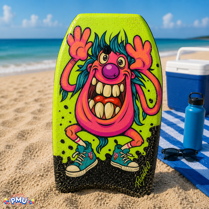 PMU 26 Inch Graphics Printed Bodyboard - Lightweight Wrist Leash Slick Bottom Boogie Board for Beach, Sea & Pool - Surfing Board for Kids, Teens & Adults Wave Conditions  Pkg/1