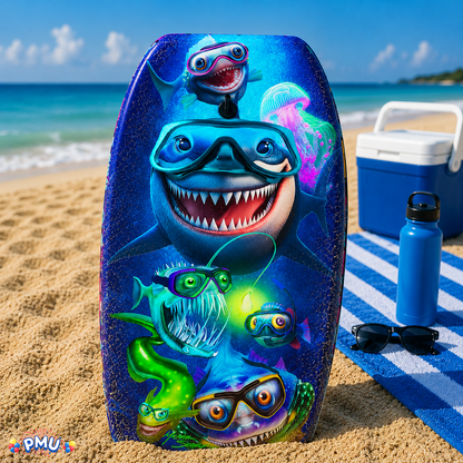 PMU 33 Inch Printed Bodyboard - Lightweight Wrist Leash Slick Bottom Boogie Board for Beach, Sea & Pool - Surfing Board for Kids, Teens & Adults Wave Conditions Pkg/1