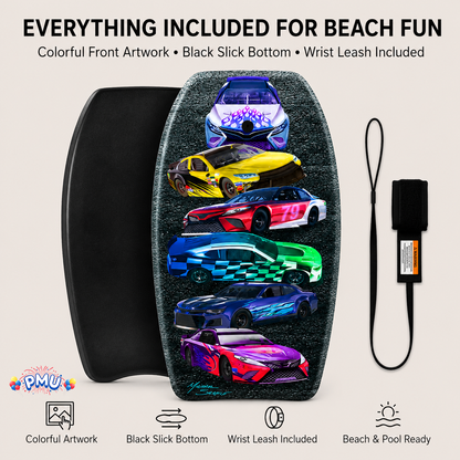 PMU 33 Inch Printed Bodyboard - Lightweight Wrist Leash Slick Bottom Boogie Board for Beach, Sea & Pool - Surfing Board for Kids, Teens & Adults Wave Conditions Pkg/1