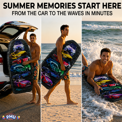 PMU 33 Inch Printed Bodyboard - Lightweight Wrist Leash Slick Bottom Boogie Board for Beach, Sea & Pool - Surfing Board for Kids, Teens & Adults Wave Conditions Pkg/1