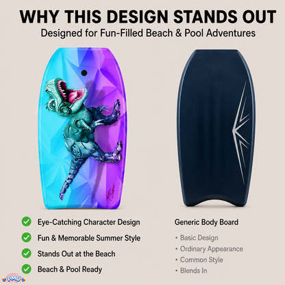 PMU 33 Inch Printed Bodyboard - Lightweight Wrist Leash Slick Bottom Boogie Board for Beach, Sea & Pool - Surfing Board for Kids, Teens & Adults Wave Conditions Pkg/1