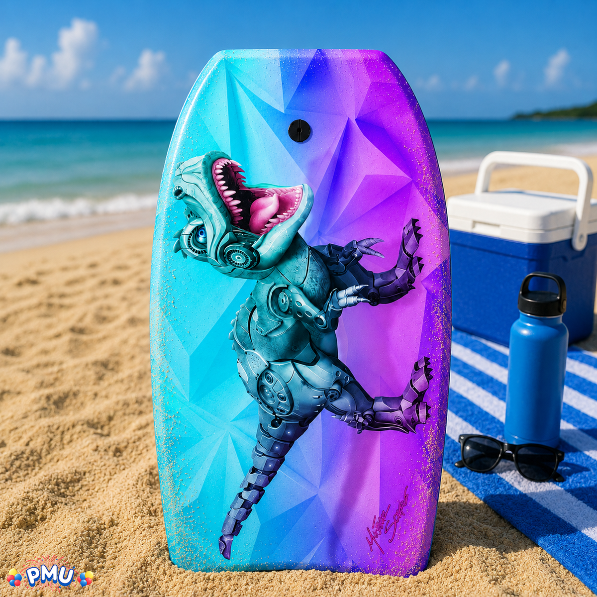 PMU 33 Inch Printed Bodyboard - Lightweight Wrist Leash Slick Bottom Boogie Board for Beach, Sea & Pool - Surfing Board for Kids, Teens & Adults Wave Conditions Pkg/1