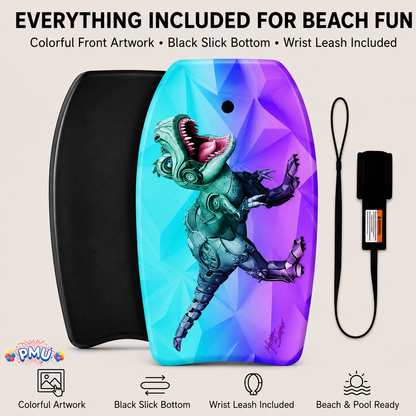 PMU 33 Inch Printed Bodyboard - Lightweight Wrist Leash Slick Bottom Boogie Board for Beach, Sea & Pool - Surfing Board for Kids, Teens & Adults Wave Conditions Pkg/1