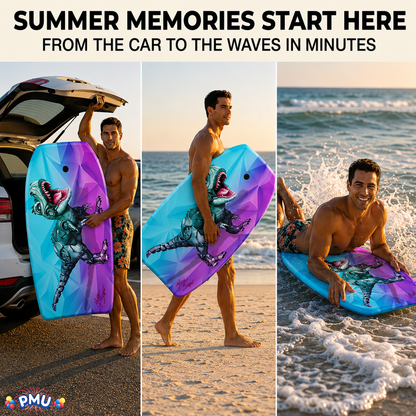 PMU 33 Inch Printed Bodyboard - Lightweight Wrist Leash Slick Bottom Boogie Board for Beach, Sea & Pool - Surfing Board for Kids, Teens & Adults Wave Conditions Pkg/1