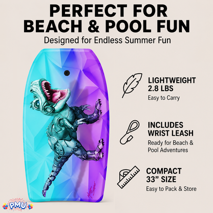 PMU 33 Inch Printed Bodyboard - Lightweight Wrist Leash Slick Bottom Boogie Board for Beach, Sea & Pool - Surfing Board for Kids, Teens & Adults Wave Conditions Pkg/1