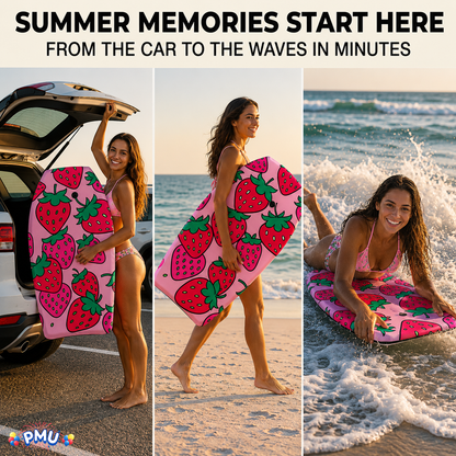 PMU 33 Inch Printed Bodyboard - Lightweight Wrist Leash Slick Bottom Boogie Board for Beach, Sea & Pool - Surfing Board for Kids, Teens & Adults Wave Conditions Pkg/1