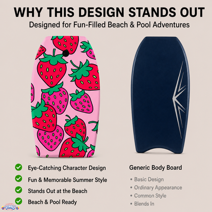 PMU 33 Inch Printed Bodyboard - Lightweight Wrist Leash Slick Bottom Boogie Board for Beach, Sea & Pool - Surfing Board for Kids, Teens & Adults Wave Conditions Pkg/1
