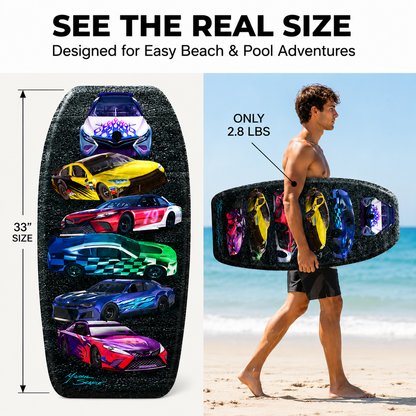 PMU 33 Inch Printed Bodyboard - Lightweight Wrist Leash Slick Bottom Boogie Board for Beach, Sea & Pool - Surfing Board for Kids, Teens & Adults Wave Conditions Pkg/1