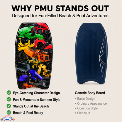 PMU 26 Inch Graphics Printed Bodyboard - Lightweight Wrist Leash Slick Bottom Boogie Board for Beach, Sea & Pool - Surfing Board for Kids, Teens & Adults Wave Conditions  Pkg/1