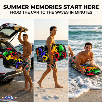 PMU 26 Inch Graphics Printed Bodyboard - Lightweight Wrist Leash Slick Bottom Boogie Board for Beach, Sea & Pool - Surfing Board for Kids, Teens & Adults Wave Conditions  Pkg/1