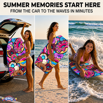 PMU 33 Inch Printed Bodyboard - Lightweight Wrist Leash Slick Bottom Boogie Board for Beach, Sea & Pool - Surfing Board for Kids, Teens & Adults Wave Conditions Pkg/1