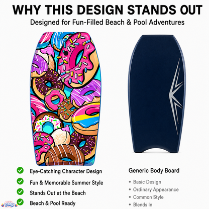 PMU 33 Inch Printed Bodyboard - Lightweight Wrist Leash Slick Bottom Boogie Board for Beach, Sea & Pool - Surfing Board for Kids, Teens & Adults Wave Conditions Pkg/1
