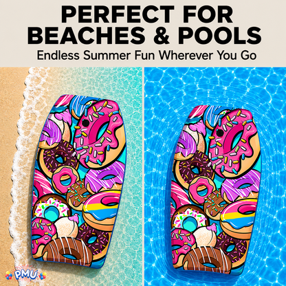 PMU 33 Inch Printed Bodyboard - Lightweight Wrist Leash Slick Bottom Boogie Board for Beach, Sea & Pool - Surfing Board for Kids, Teens & Adults Wave Conditions Pkg/1