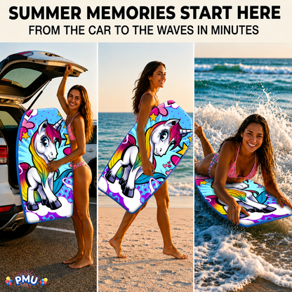 PMU 33 Inch Printed Bodyboard - Lightweight Wrist Leash Slick Bottom Boogie Board for Beach, Sea & Pool - Surfing Board for Kids, Teens & Adults Wave Conditions Pkg/1