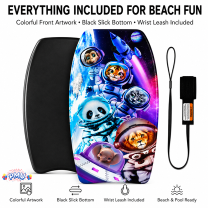 PMU 33 Inch Printed Bodyboard - Lightweight Wrist Leash Slick Bottom Boogie Board for Beach, Sea & Pool - Surfing Board for Kids, Teens & Adults Wave Conditions Pkg/1