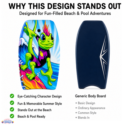 PMU 33 Inch Printed Bodyboard - Lightweight Wrist Leash Slick Bottom Boogie Board for Beach, Sea & Pool - Surfing Board for Kids, Teens & Adults Wave Conditions Pkg/1