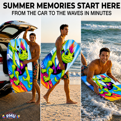 PMU 33 Inch Printed Bodyboard - Lightweight Wrist Leash Slick Bottom Boogie Board for Beach, Sea & Pool - Surfing Board for Kids, Teens & Adults Wave Conditions Pkg/1