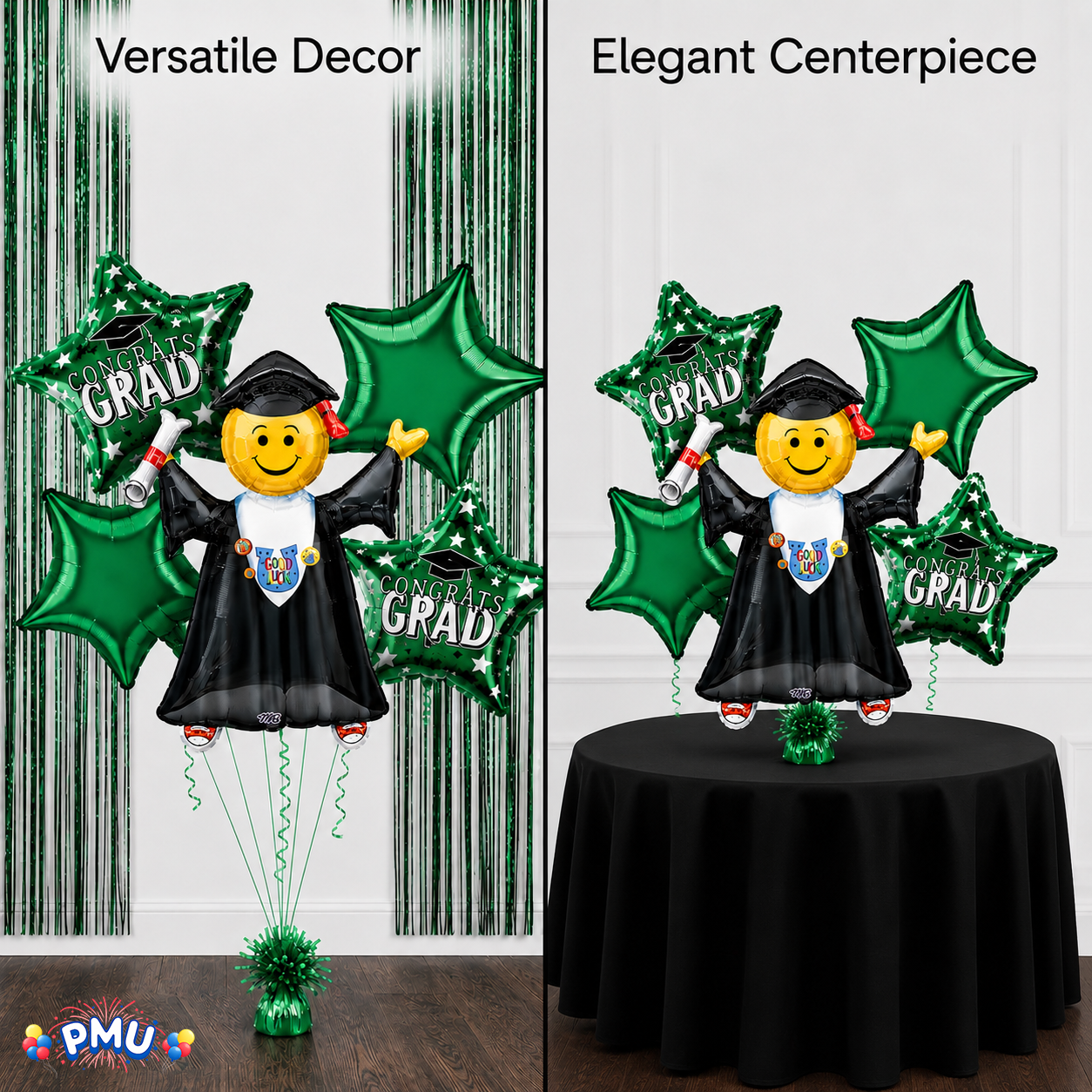 PMU Graduation Girl Jumping Smiley Grad Balloon Bouquet | Jumping Grad Mylar Balloons | Jump for Joy Graduation Smiley Grad Balloon | Grad Foil Balloons