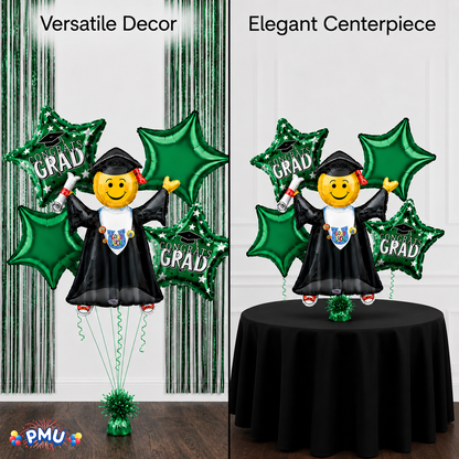 PMU Graduation Girl Jumping Smiley Grad Balloon Bouquet | Jumping Grad Mylar Balloons | Jump for Joy Graduation Smiley Grad Balloon | Grad Foil Balloons