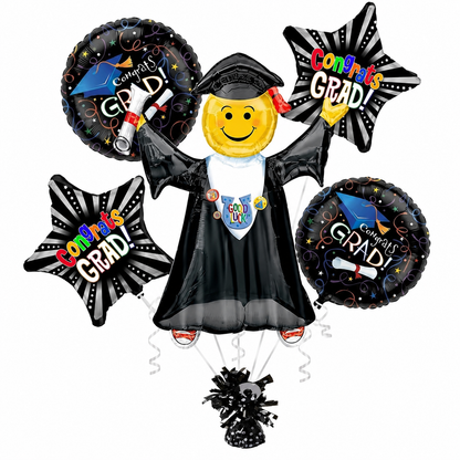 PMU Graduation Girl Jumping Smiley Grad Balloon Bouquet | Jumping Grad Mylar Balloons | Jump for Joy Graduation Smiley Grad Balloon | Grad Foil Balloons