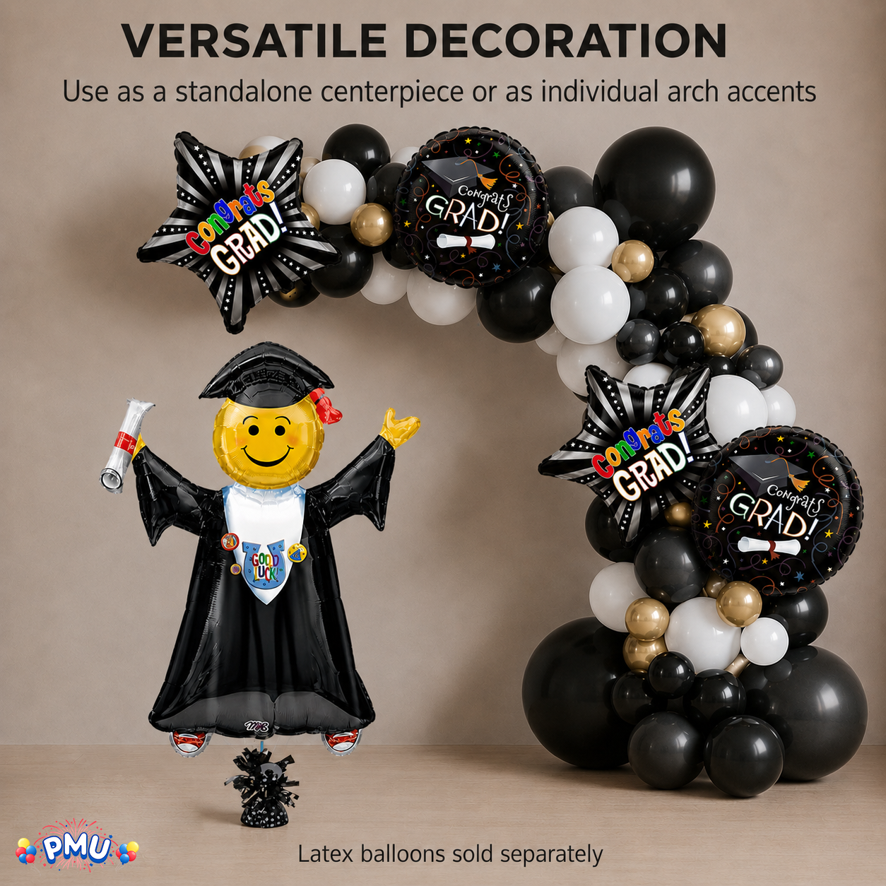 PMU Graduation Girl Jumping Smiley Grad Balloon Bouquet | Jumping Grad Mylar Balloons | Jump for Joy Graduation Smiley Grad Balloon | Grad Foil Balloons