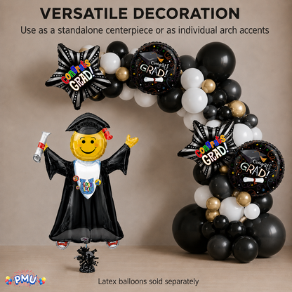 PMU Graduation Girl Jumping Smiley Grad Balloon Bouquet | Jumping Grad Mylar Balloons | Jump for Joy Graduation Smiley Grad Balloon | Grad Foil Balloons