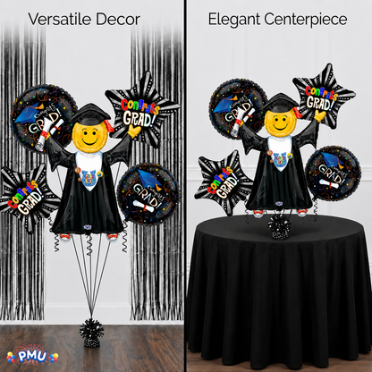 PMU Graduation Girl Jumping Smiley Grad Balloon Bouquet | Jumping Grad Mylar Balloons | Jump for Joy Graduation Smiley Grad Balloon | Grad Foil Balloons