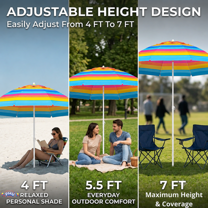 Beach Umbrella 6ft Opens to 72in Multicolor Beach Parasol with Carrying Sleeve