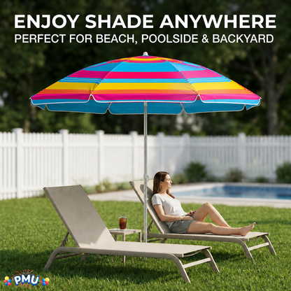 Beach Umbrella 6ft Opens to 72in Multicolor Beach Parasol with Carrying Sleeve