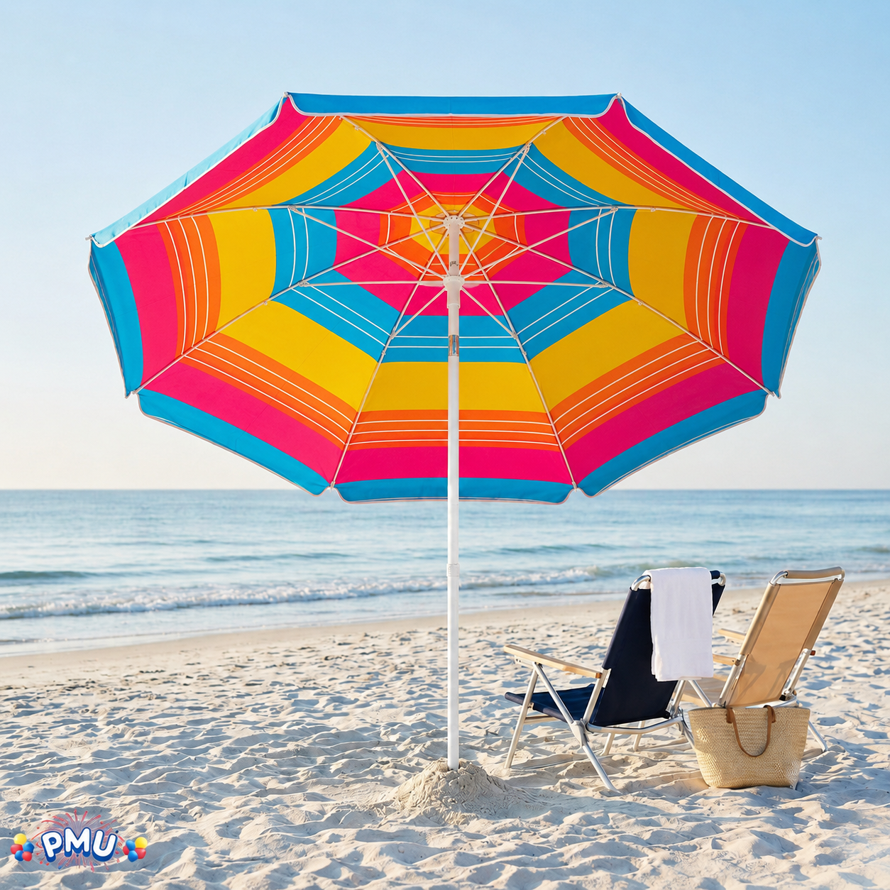 Beach Umbrella 6ft Opens to 72in Multicolor Beach Parasol with Carrying Sleeve