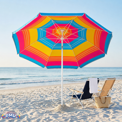 Beach Umbrella 6ft Opens to 72in Multicolor Beach Parasol with Carrying Sleeve