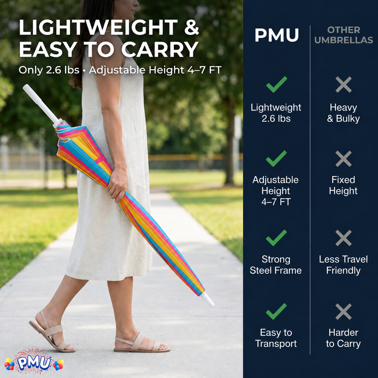 Beach Umbrella 6ft Opens to 72in Multicolor Beach Parasol with Carrying Sleeve