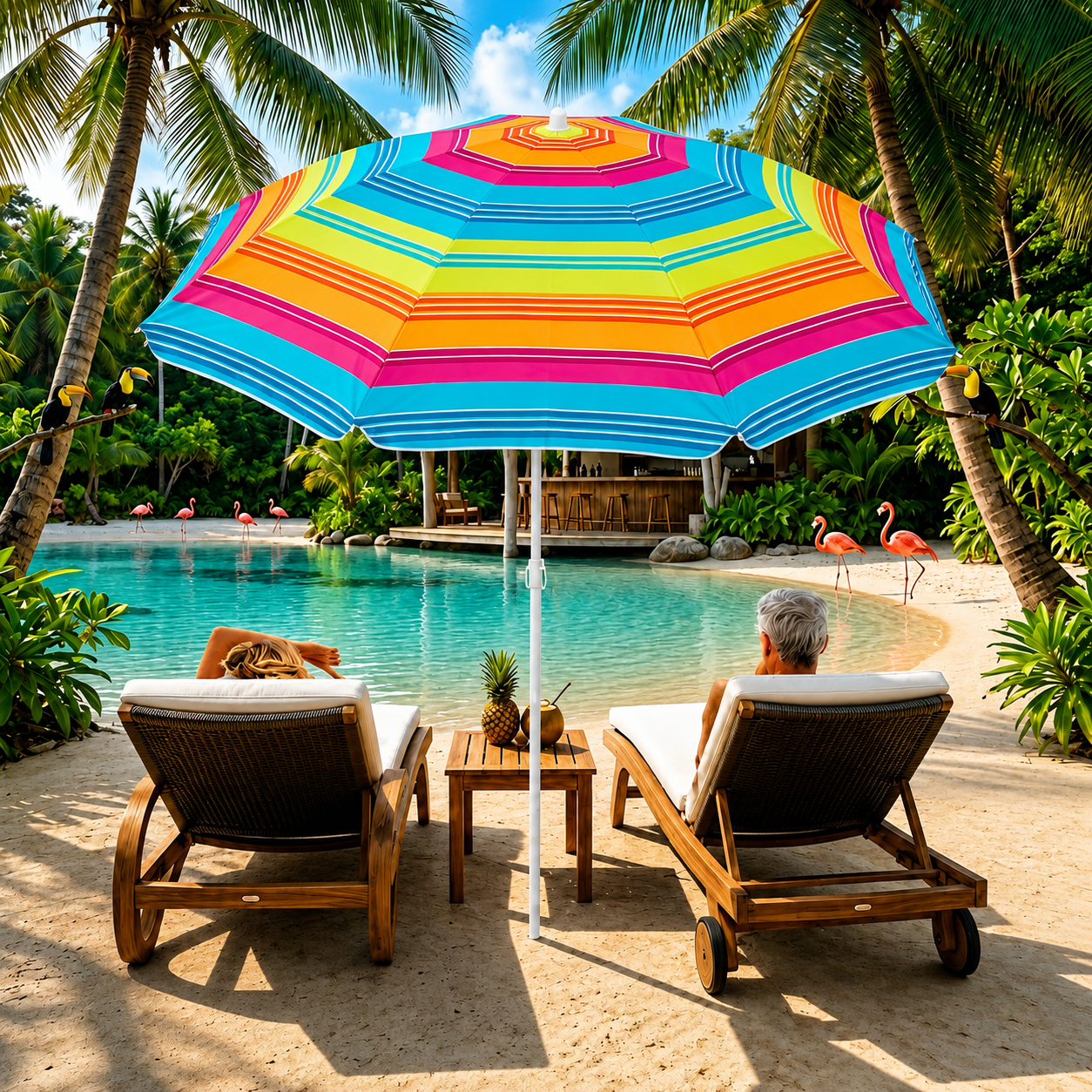 Beach Umbrella 6ft Opens to 72in Multicolor Beach Parasol with Carrying Sleeve