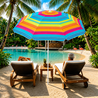 Beach Umbrella 6ft Opens to 72in Multicolor Beach Parasol with Carrying Sleeve