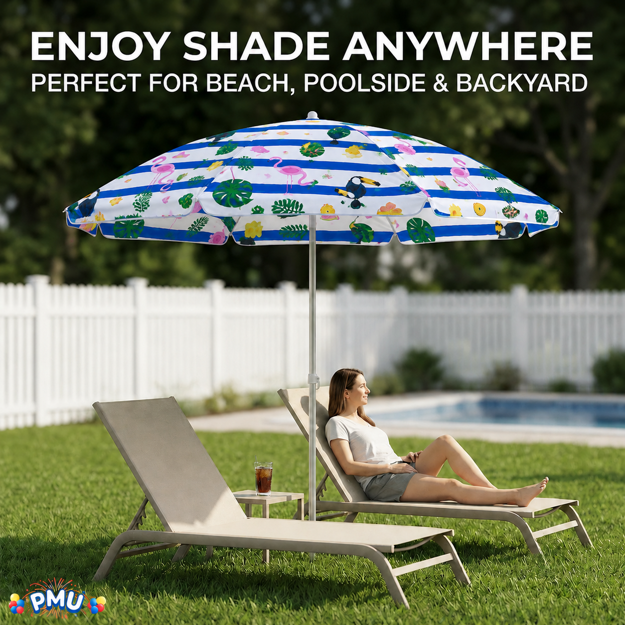 Beach Umbrella 6ft Opens to 72in Multicolor Beach Parasol with Carrying Sleeve