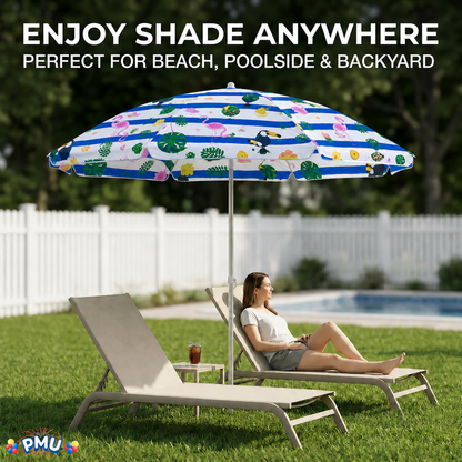 Beach Umbrella 6ft Opens to 72in Multicolor Beach Parasol with Carrying Sleeve