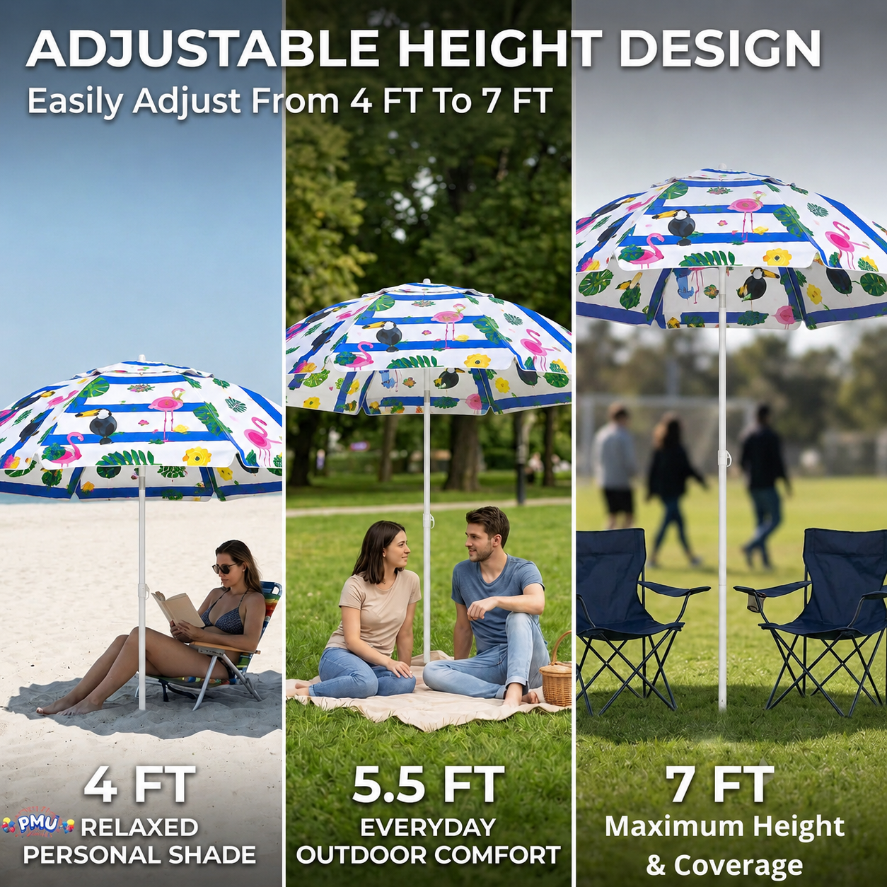 Beach Umbrella 6ft Opens to 72in Multicolor Beach Parasol with Carrying Sleeve