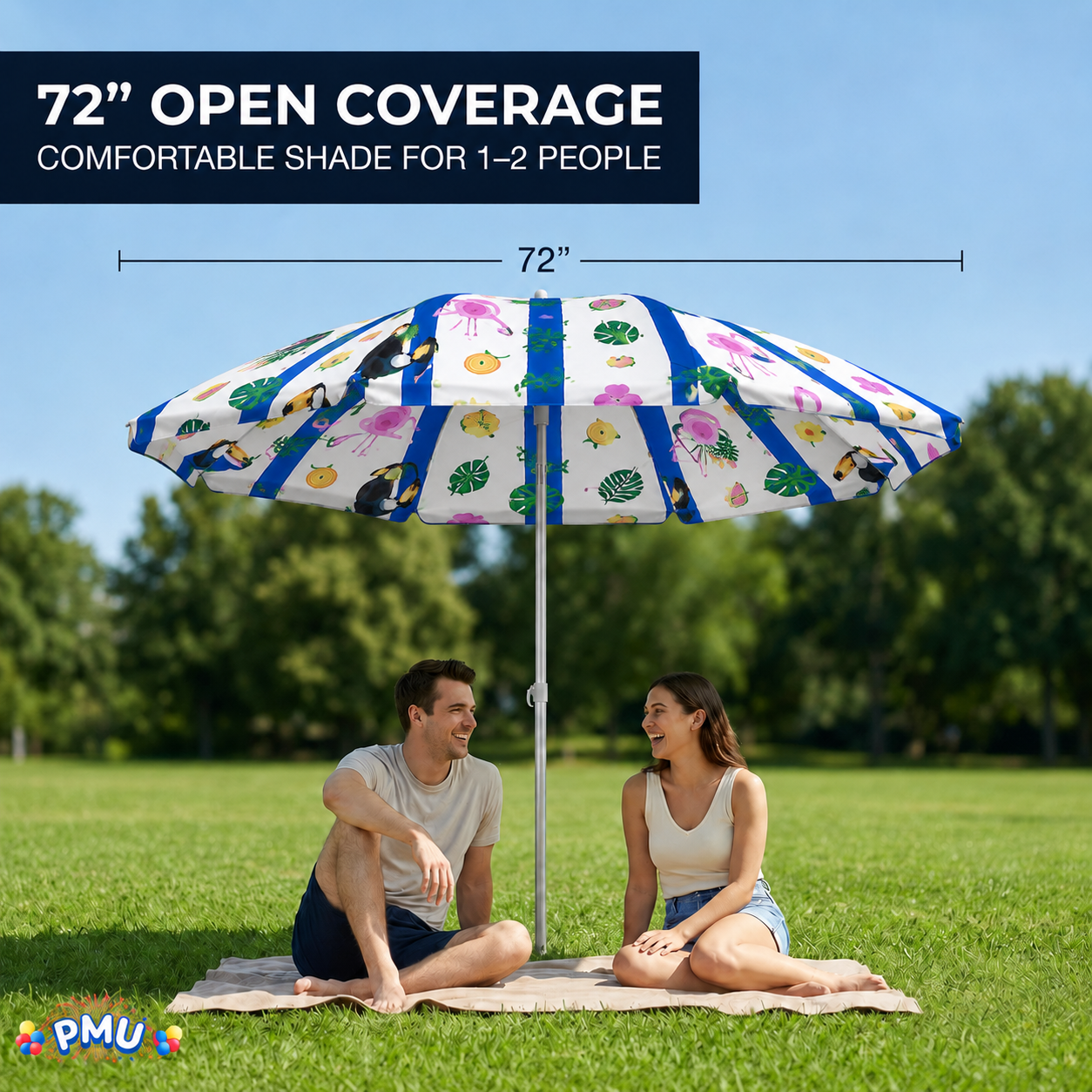 Beach Umbrella 6ft Opens to 72in Multicolor Beach Parasol with Carrying Sleeve