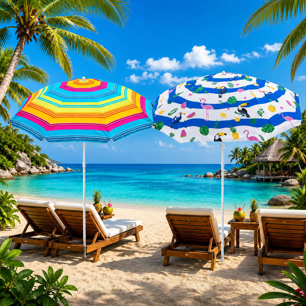 Beach Umbrella 6ft Opens to 72in Multicolor Beach Parasol with Carrying Sleeve