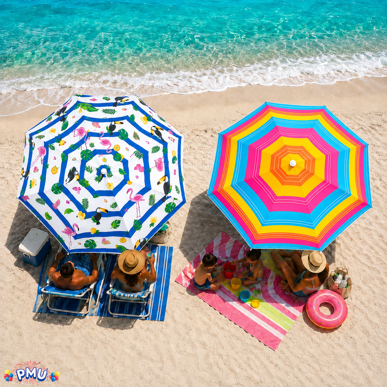 Beach Umbrella 6ft Opens to 72in Multicolor Beach Parasol with Carrying Sleeve