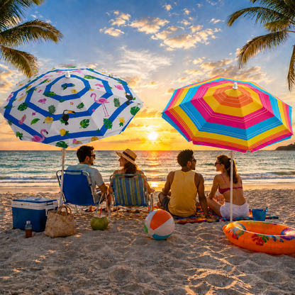 Beach Umbrella 6ft Opens to 72in Multicolor Beach Parasol with Carrying Sleeve